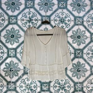 Aeropostale White Linen Boho Lace Panel Top M